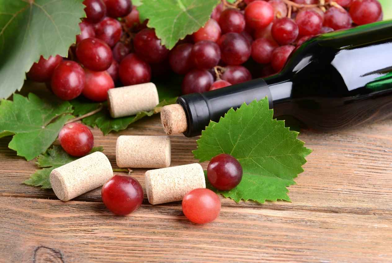 葡萄酒瓶塞與葡萄情境圖