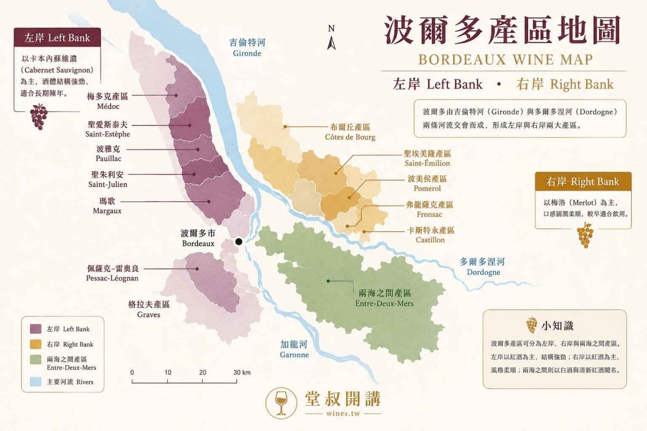 波爾多左岸右岸產區地圖