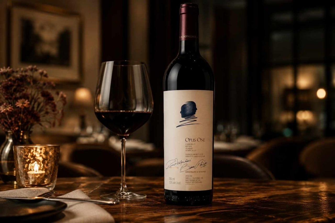 Opus One 酒瓶與酒杯內文配圖